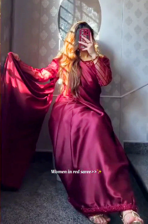 Heavy Sequence Embroidered With Pearls Attached Blouse And Four Sided Sequence And Pearls Work On Complete 7 Yards Saree With Petticoat Sequence Seperate Belt