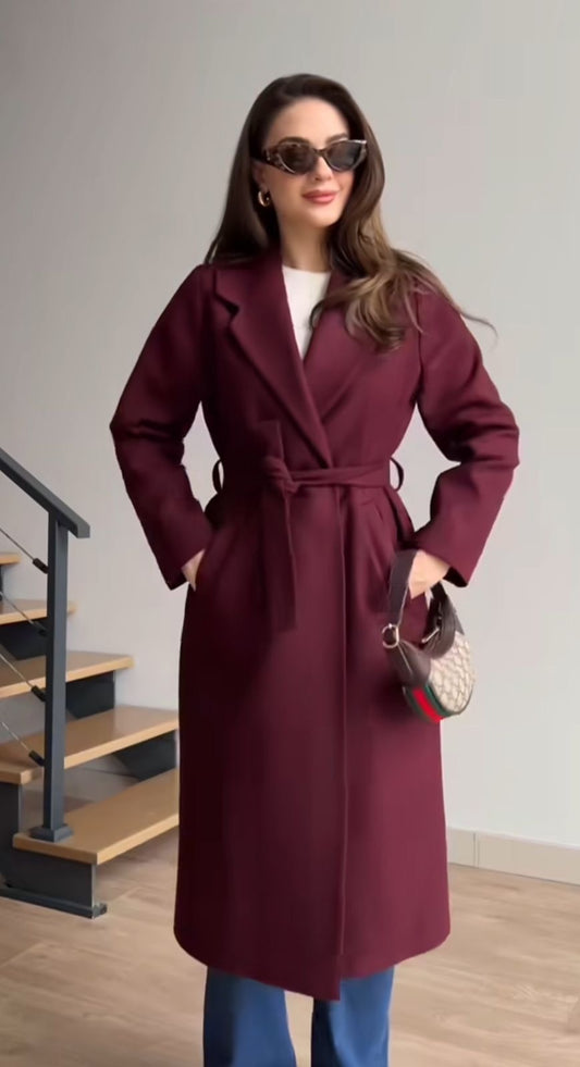 Winter Fleece Coat With Belt & Double Side Pocket