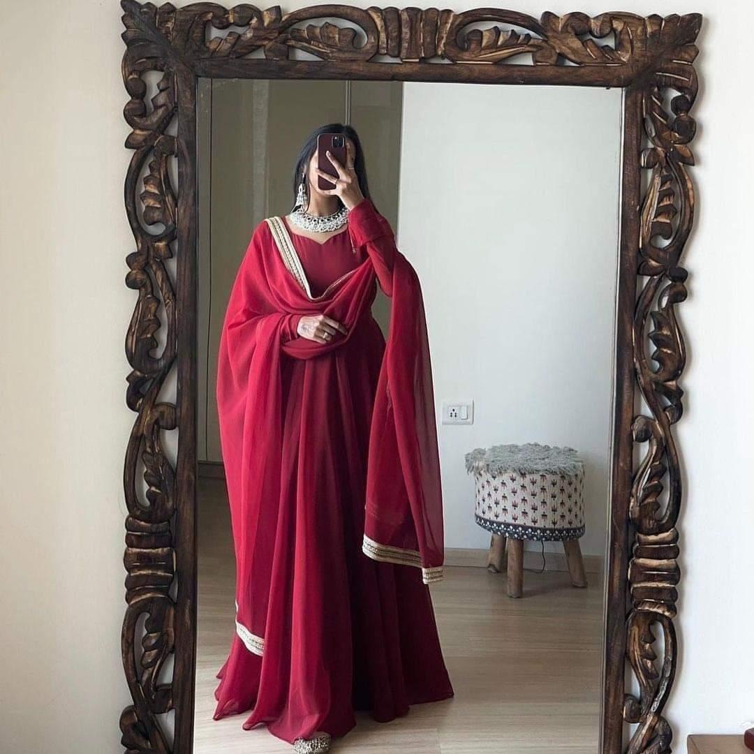 GOLDEN MAYURI STITCHED SUIT MAXI AND DUPATTA