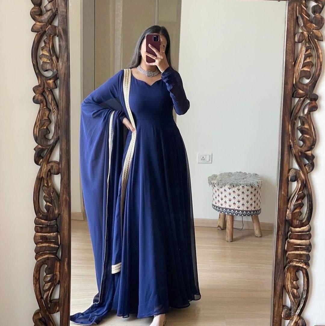 GOLDEN MAYURI STITCHED SUIT MAXI AND DUPATTA