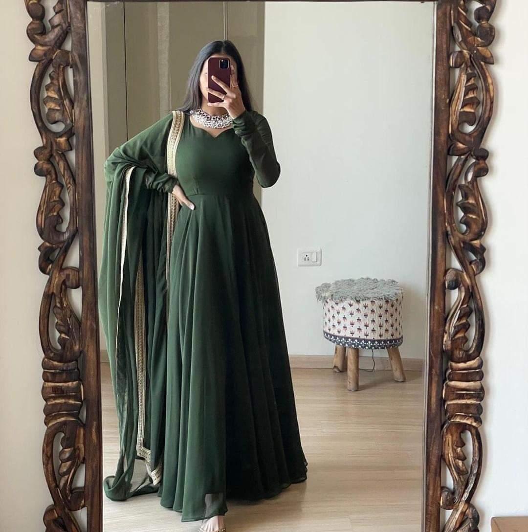 GOLDEN MAYURI STITCHED SUIT MAXI AND DUPATTA
