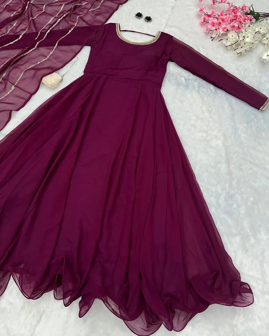 Celeste Flow – Chiffon Maxi Dress with Dupatta