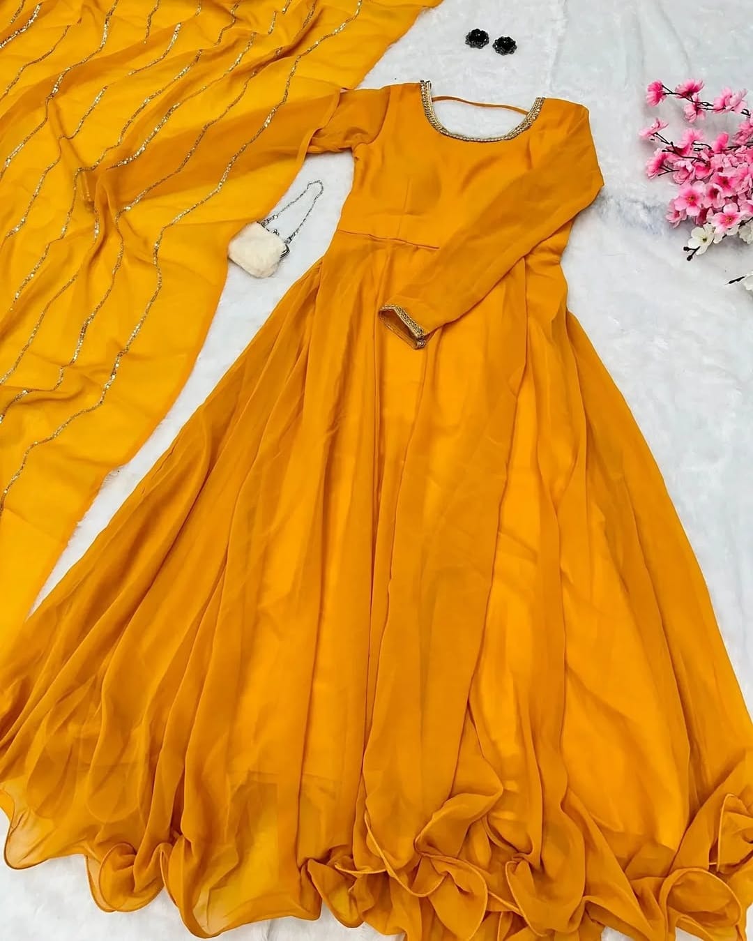 Celeste Flow – Chiffon Maxi Dress with Dupatta