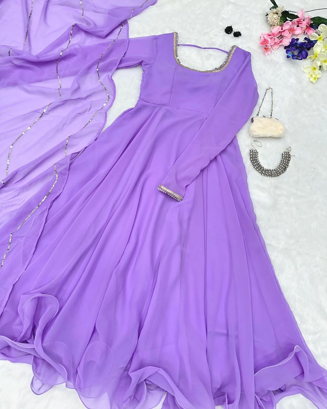 Celeste Flow – Chiffon Maxi Dress with Dupatta