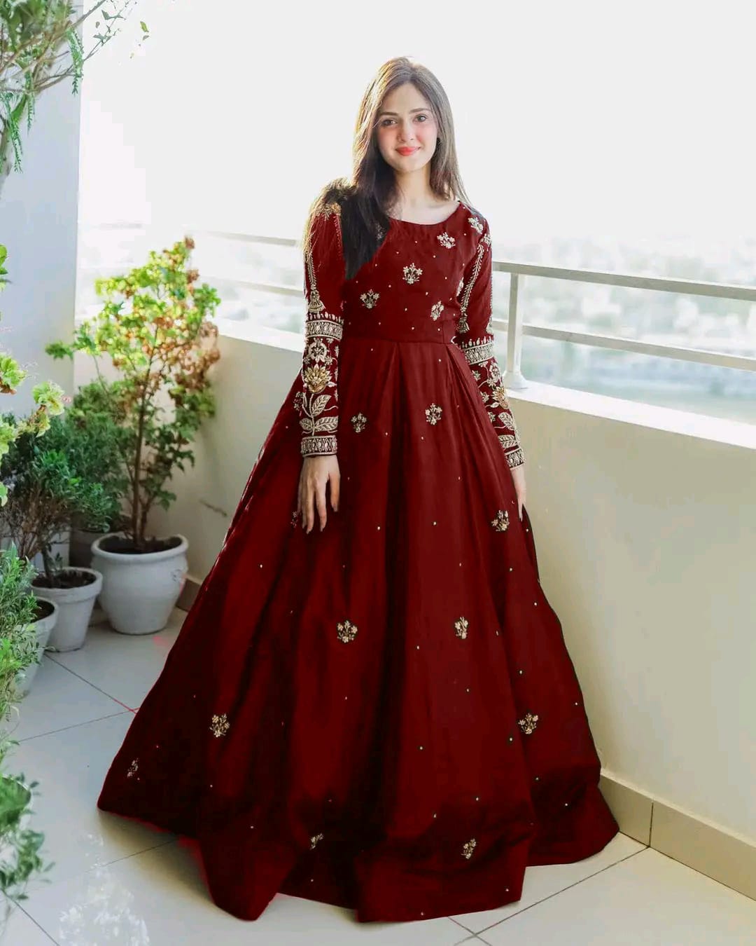 Sequence Work On Sleeves Front Body Maxi With Trouser 2Pcs