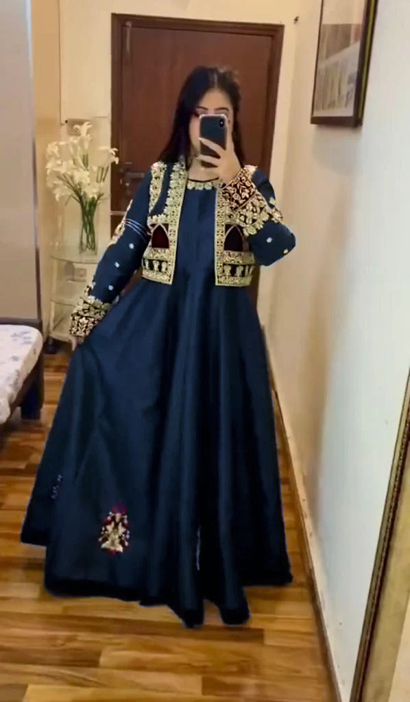 Eid Collection Long Maxi With Sequence Embroidered Seperate Koti 2 Piece