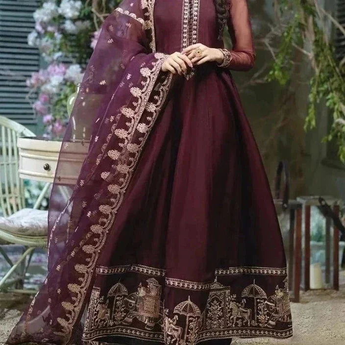 ***EID COLLECTION***
Shahi Border Embroidery Maxi With Embroidery Dupatta  Pec Suit