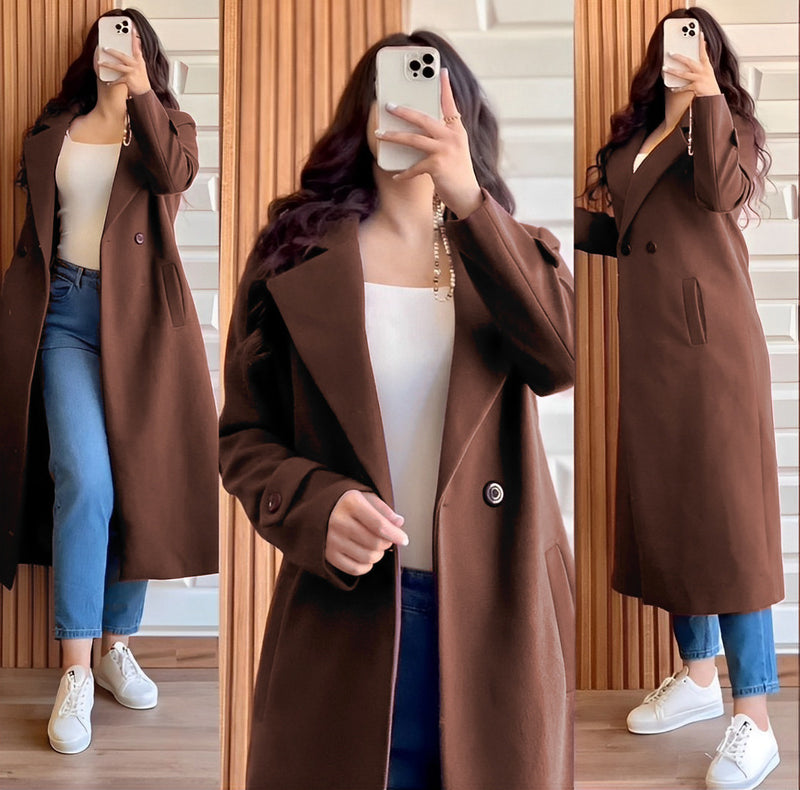 Winter Collection Long Coat Both Sided Pockets With Long Sleeves Women Coat